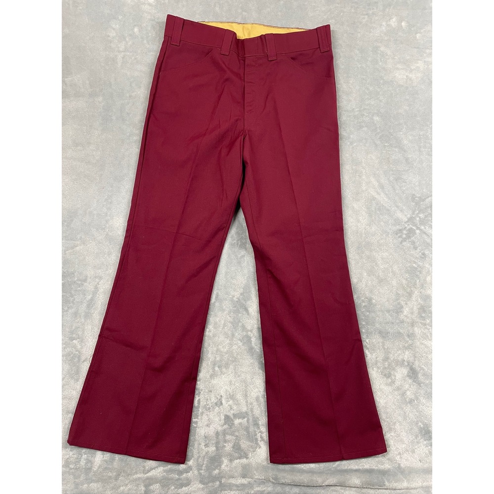 NWT VTG 70's CAPER‎ Flares Bell Bottom Pants Burgundy Polyester Cotton Blend W33